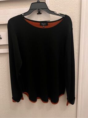 Papillon Black & Rust Heathered Wool Blend Sweater Medium NWT Contrast Trim
